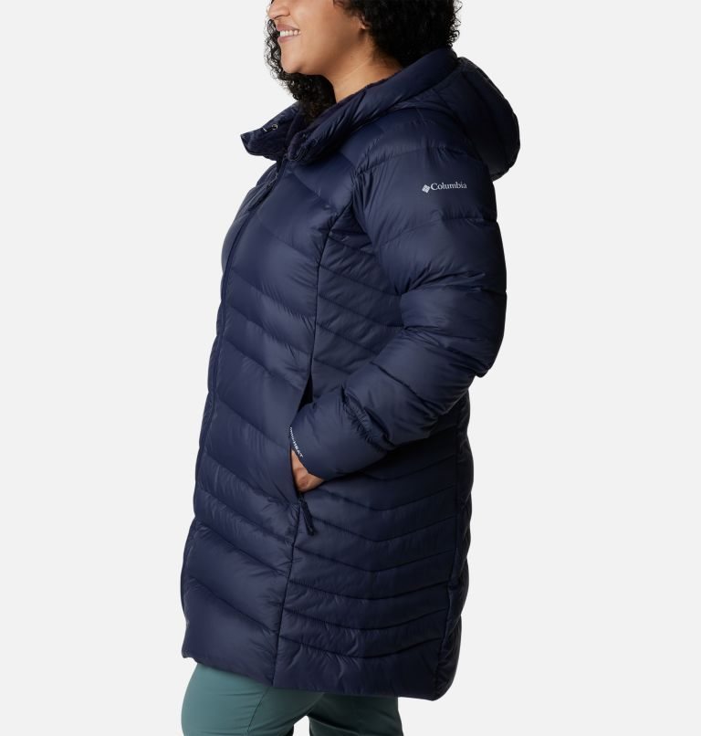 Women's Columbia Autumn Park Hooded Mid Down Jackets Navy | Plus Size CA-PAL06
